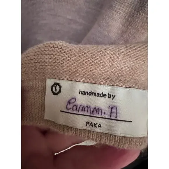 PAKA ALPACA BEIGE HOODED TUNIC LENGTH HANDMADE SWEATER; SIZE XL - Picture 3 of 5